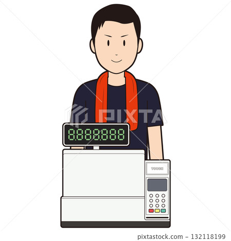 Register and male restaurant staff ① Register and male restaurant staff ① 132118199