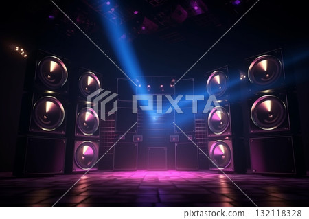 Many audio sound speakers abstract background. Generative AI Many audio sound speakers abstract background. Generative AI 132118328