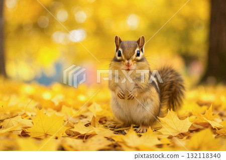 花栗鼠站在秋葉之中 花栗鼠站在秋葉之中 132118340
