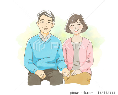 Illustration of a senior couple holding hands 132118343