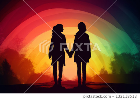 Relationship concept. Illustration of two lesbian females. Generative AI Relationship concept. Illustration of two lesbian females. Generative AI 132118518