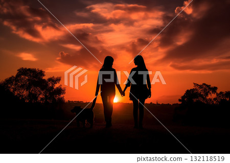 Relationship concept. Illustration of two lesbian females. Generative AI Relationship concept. Illustration of two lesbian females. Generative AI 132118519