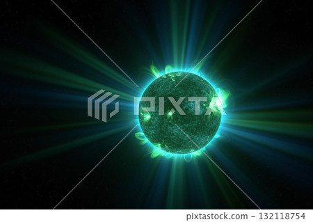 Sun and magnetic fields storm. Generative AI 132118754