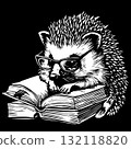 Baby Hedgehog Reading a Book. Vector Illustration. 132118820