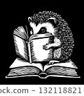 Adorable Student Hedgehog Reading a Book. Vector Illustration. 132118821