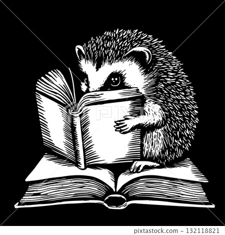 Adorable Student Hedgehog Reading a Book. Vector Illustration. 132118821