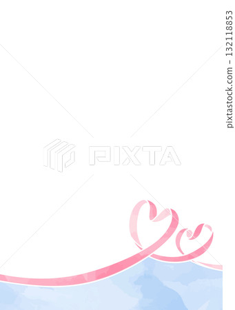 心形絲帶裝飾框，水彩風格，縱向 132118853