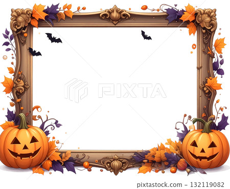 Halloween frame with antique picture frame and jack-o'-lantern PNG background transparency 132119082