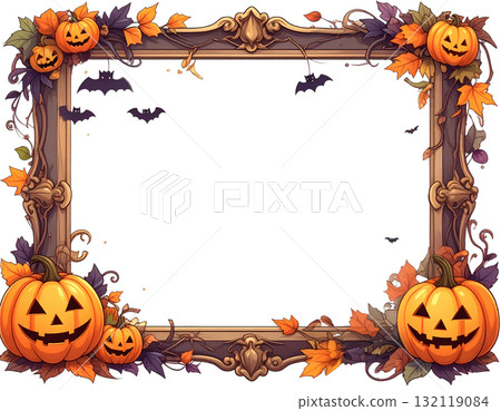 Halloween frame with antique picture frame and jack-o'-lantern PNG background transparency 132119084