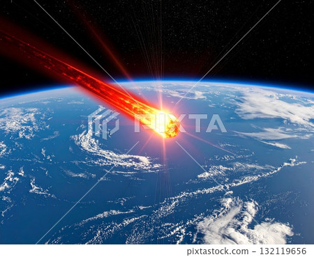 Illustration of a meteorite crashing into the Earth 132119656