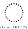 Star circle frame. Round star shape border. European emblem design decoration. Circular geometric badge. Vector illustration isolated on white background 132119657