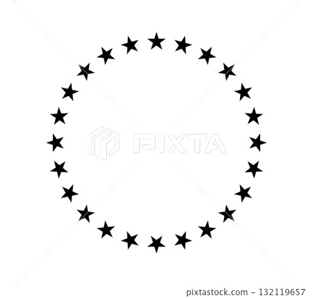 Star circle frame. Round star shape border. European emblem design decoration. Circular geometric badge. Vector illustration isolated on white background 132119657