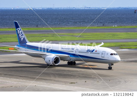 Scenery of Haneda Airport, airplane taxiing, Ota Ward, Tokyo 132119842