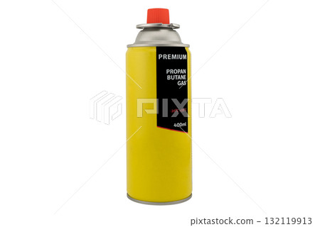 Portable gas cylinder isolated on white background. Camping gas stove isolated. Butane propane gas can cartridge Portable gas cylinder isolated on white background. Camping gas stove isolated. Butane propane gas can cartridge 132119913