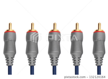RCA stereo jack input cable isolated on white background. RCA composite audio video cable isolated on white background 132120164