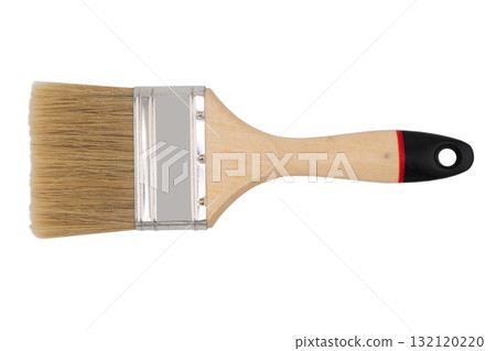 Clean new paint brush isolated on white background. Wooden handle paint brush isolated on white background 132120220