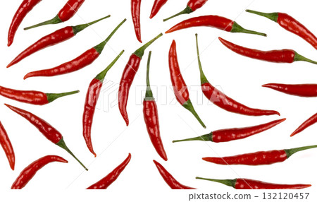 Fresh pods of red chili peppers on white background, close up Fresh pods of red chili peppers on white background, close up 132120457
