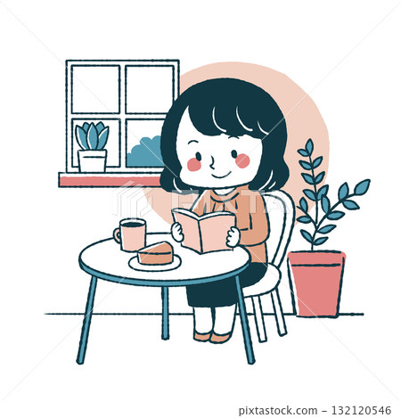 Woman reading a book in a cafe 132120546