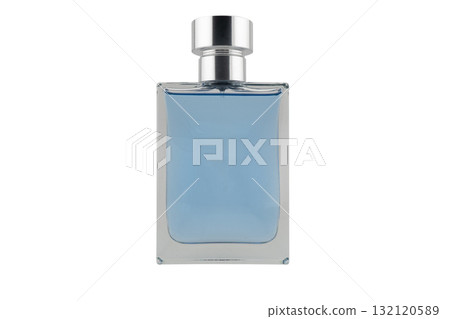 Bottle of perfume isolated on white background. Blank glass spray bottle with perfume isolated. Bottle of perfume isolated on white background. Blank glass spray bottle with perfume isolated. 132120589
