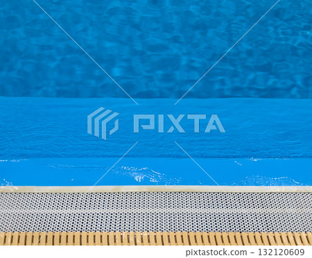 Ripple water in swimming pool with reflection. Background shot of pool water surface pattern. Ripple wave and clear turquoise water surface 132120609