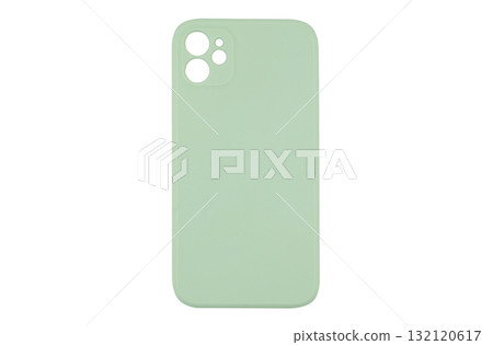 Mobile phone case isolated on white background. Smart phone case isolated. Blue silicone case for smartphone or phone with cutouts for the camera. Mobile phone case isolated on white background. Smart phone case isolated. Blue silicone case for smartphone or phone with cutouts for the camera. 132120617