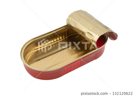 Empty opened aluminium can isolated on white background. Aluminium can background. Aluminium beverage cans. Drink or food can. Metal containers for packaging Empty opened aluminium can isolated on white background. Aluminium can background. Aluminium beverage cans. Drink or food can. Metal containers for packaging 132120622