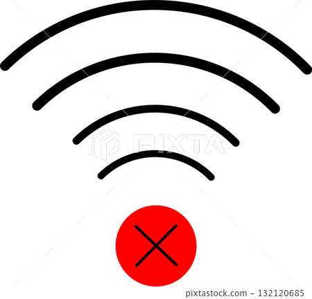 No Internet Icon with Red X Mark on Broken WiFi Signal 132120685