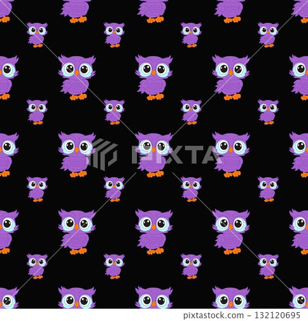 Seamless owls pattern on black background. 132120695