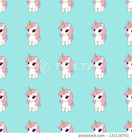 Seamless unicorn pattern on blue background. 132120701