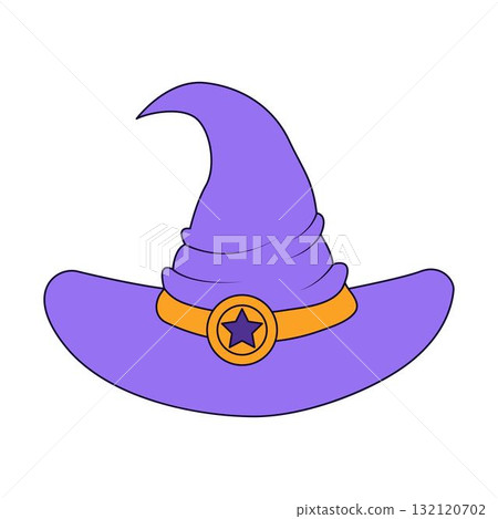 Purple witch hat with orange band. 132120702