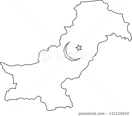 Pakistan map vector showing moon and star symbol of unity and pride Pakistan map vector showing moon and star symbol of unity and pride 132120820