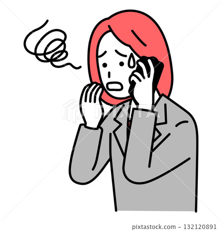 A woman in a suit confused by a smartphone call A woman in a suit confused by a smartphone call 132120891