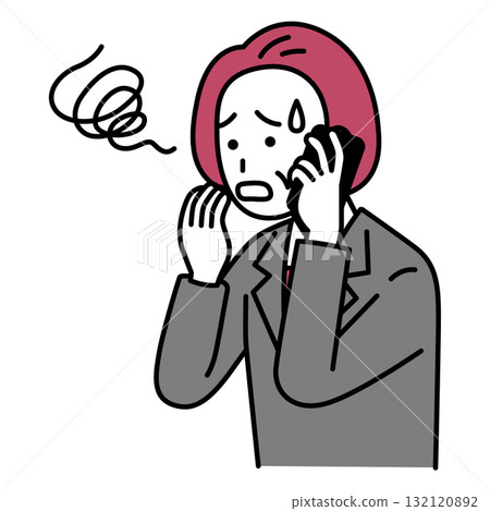 一位身穿西裝的中年女子被智慧型手機來電弄糊塗了 132120892