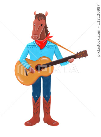 Horse New Year's card material: Horse playing guitar 132120987