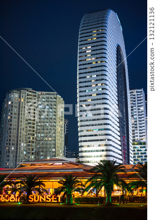 Modern buildings along the Batumi Boulevard, popular Black Sea tourist resort waterfront in Batumi, Adjara, Georgia 132121136