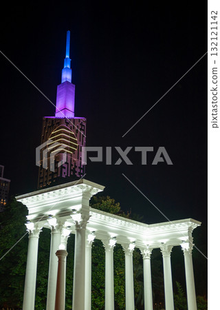 Modern buildings along the Batumi Boulevard, popular Black Sea tourist resort waterfront in Batumi, Adjara, Georgia 132121142
