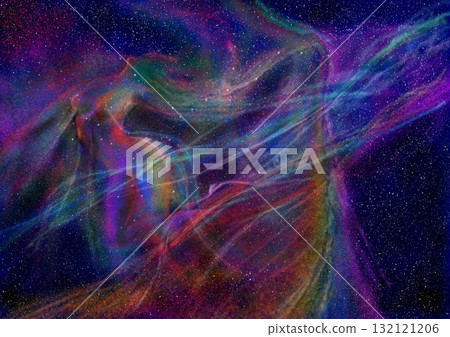 The shadow of a maiden blending into the shining blue nebula 132121206