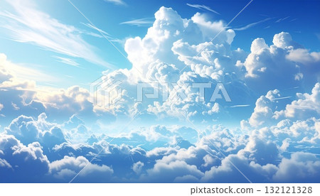 A fantastical world created by the sea of clouds and light that spreads across the blue sky 132121328