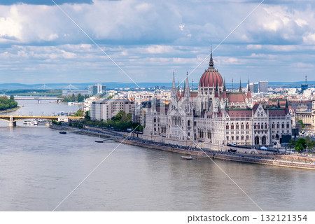 Aerial cityscape view of Danube river and Budapest, capital city of Hungary 132121354