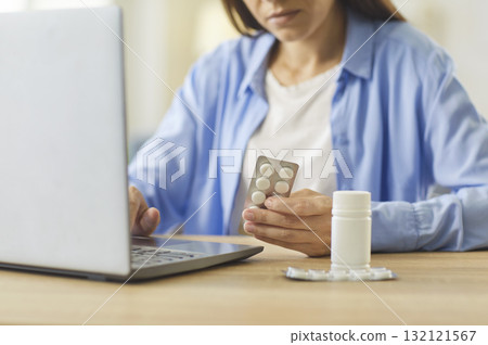 Danger of self medication with pills found online without medical advice or guidance 132121567