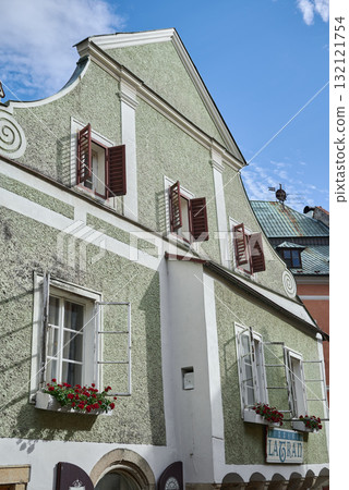 Old historic houses of Cesky Krumlov, popular tourist destination in south Bohemia region of Czech Republic 132121754