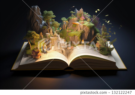Illustration of magical book with fantasy stories. Generative AI Illustration of magical book with fantasy stories. Generative AI 132122247