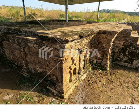 Ancient double headed eagle stupa at Sirkap site Taxila representing unique blend of Buddhist devotion and Hellenistic Gandhara culture 132122283