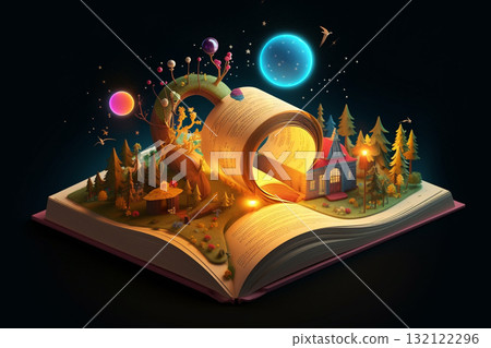 Illustration of magical book with fantasy stories. Generative AI Illustration of magical book with fantasy stories. Generative AI 132122296
