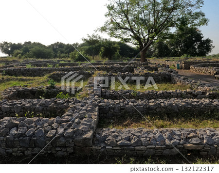 Sirkap ruins view showing ancient Gandhara archaeological remains reflecting Buddhist heritage and historical legacy in Taxila Sirkap ruins view showing ancient Gandhara archaeological remains reflecting Buddhist heritage and historical legacy in Taxila 132122317