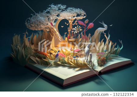 Illustration of magical book with fantasy stories. Generative AI 132122334