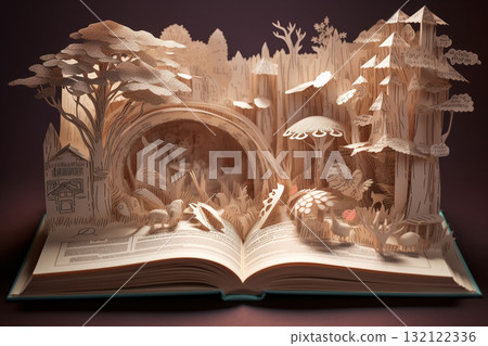 Illustration of magical book with fantasy stories. Generative AI 132122336
