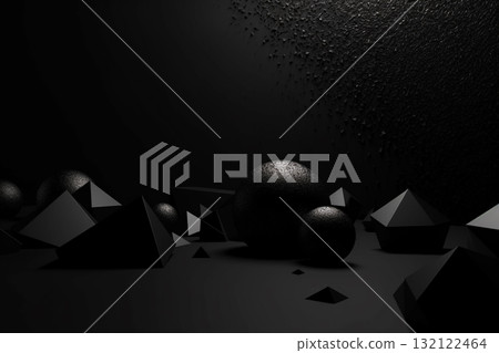 Black contemporary minimalistic background with shapes and textures. Generative AI 132122464