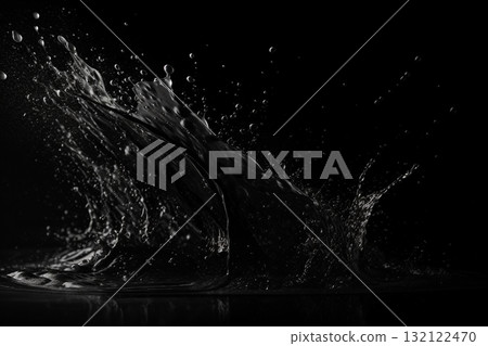 Abstract dark and black liquid or matter splashing background. Generative AI Abstract dark and black liquid or matter splashing background. Generative AI 132122470