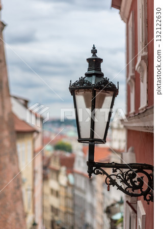 Vintage Street Lamp in European Alleyway 132122630